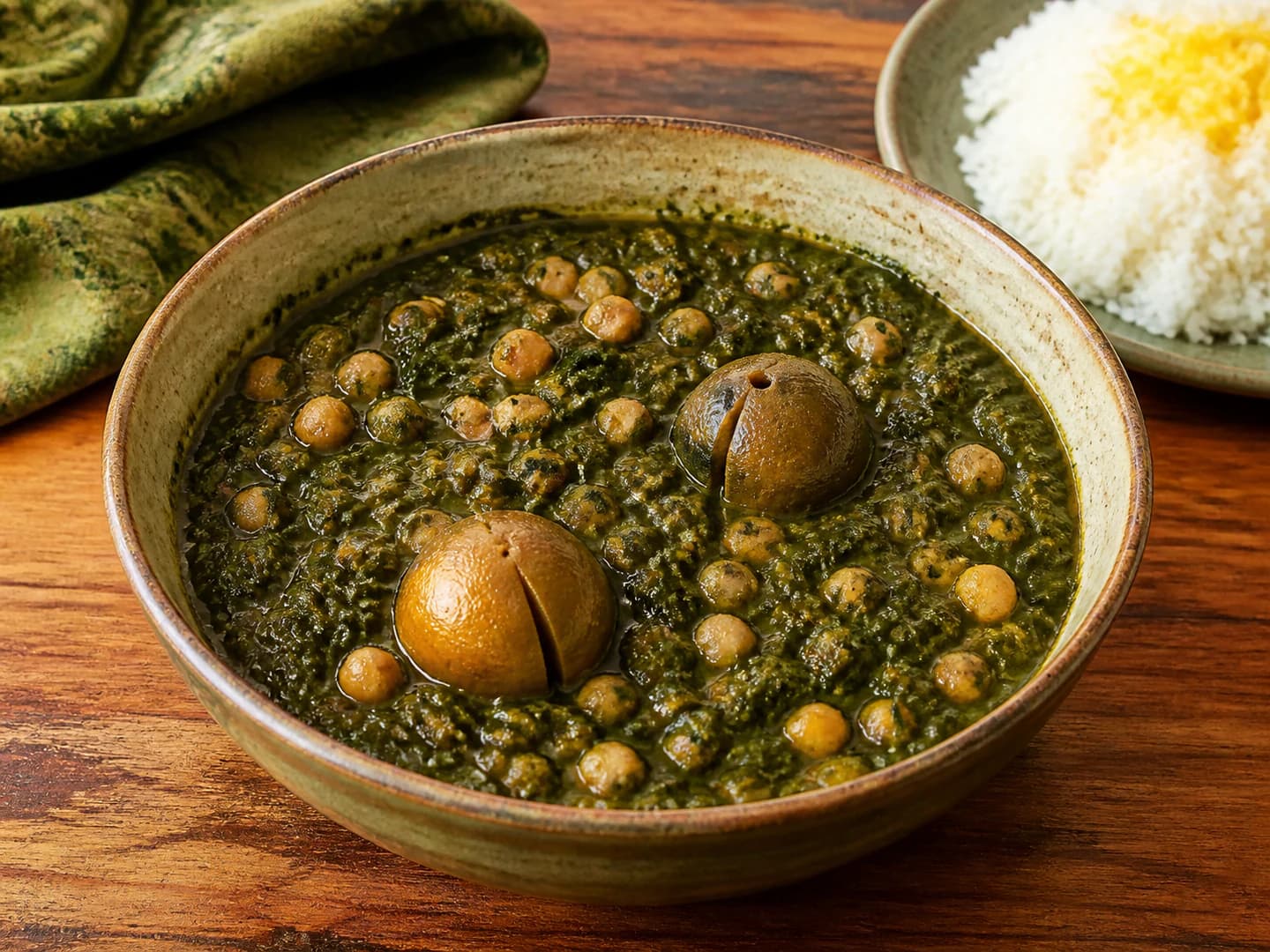 Chickpea and spinach stew with dried lime