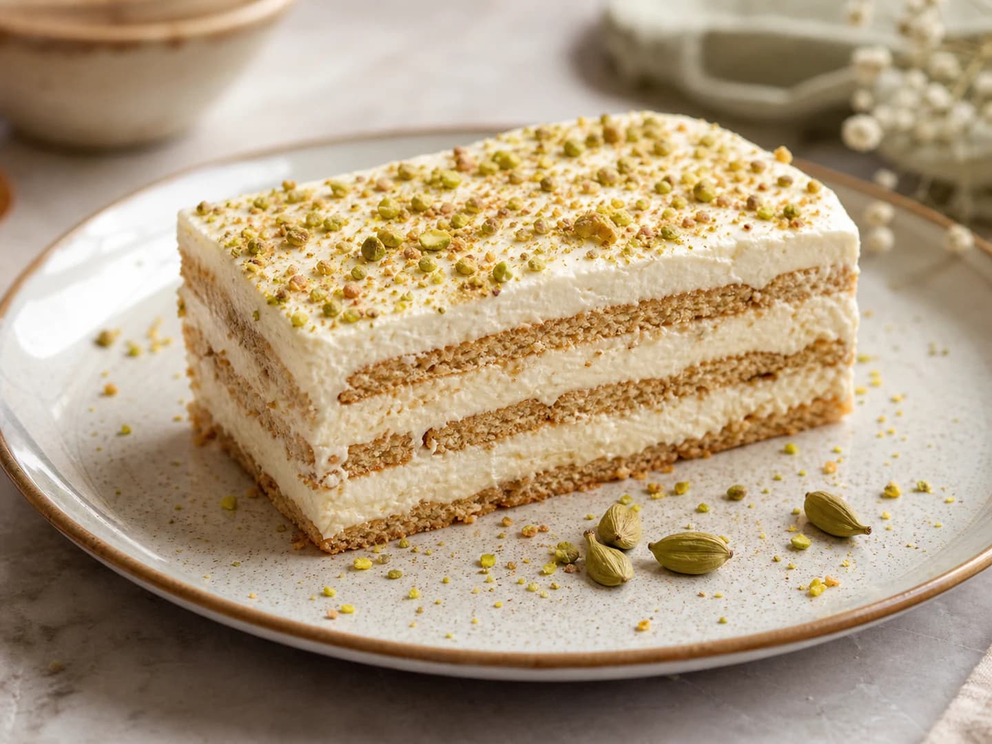 No-bake mascarpone and cardamom biscuit dessert
