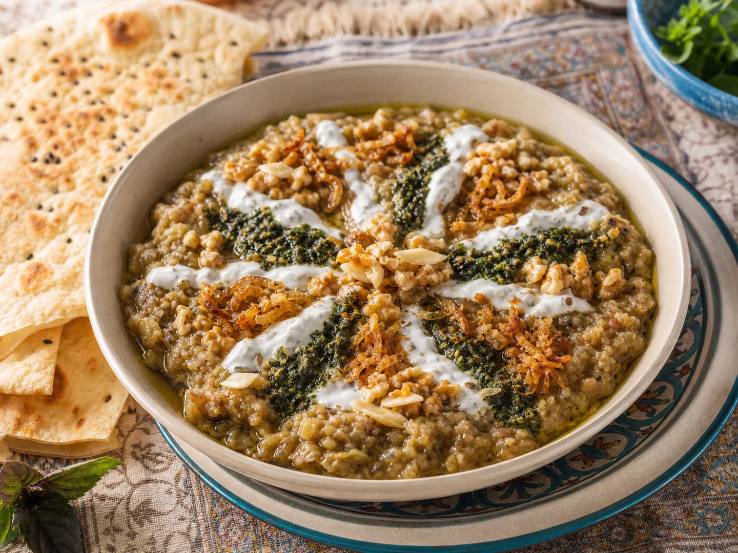 Quick kashk bademjan with ready fried onion